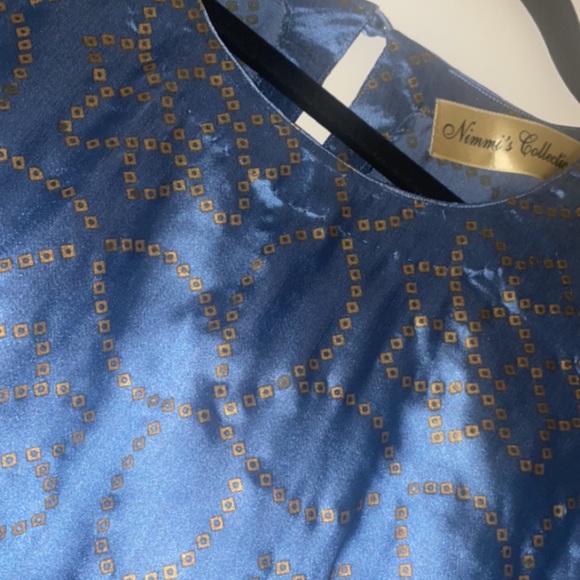 Beautiful long blue dress with gold detailing! Super flattering. - Picture 3 of 3